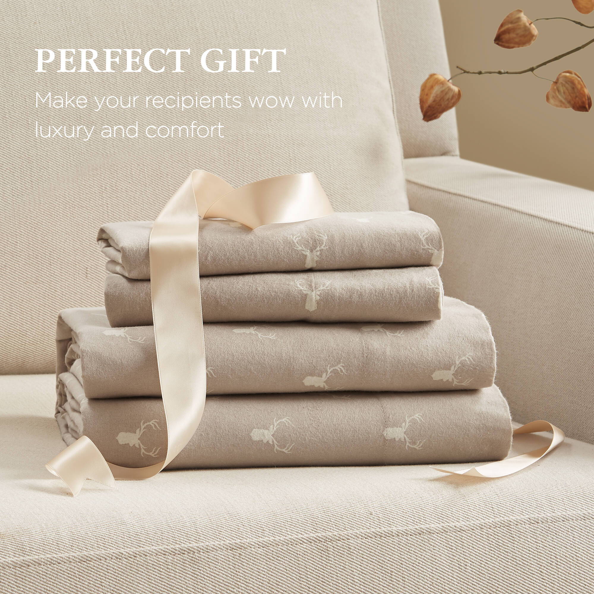 Flannel - Queen 100% Flannel Printed Sheet Set - Stag Head