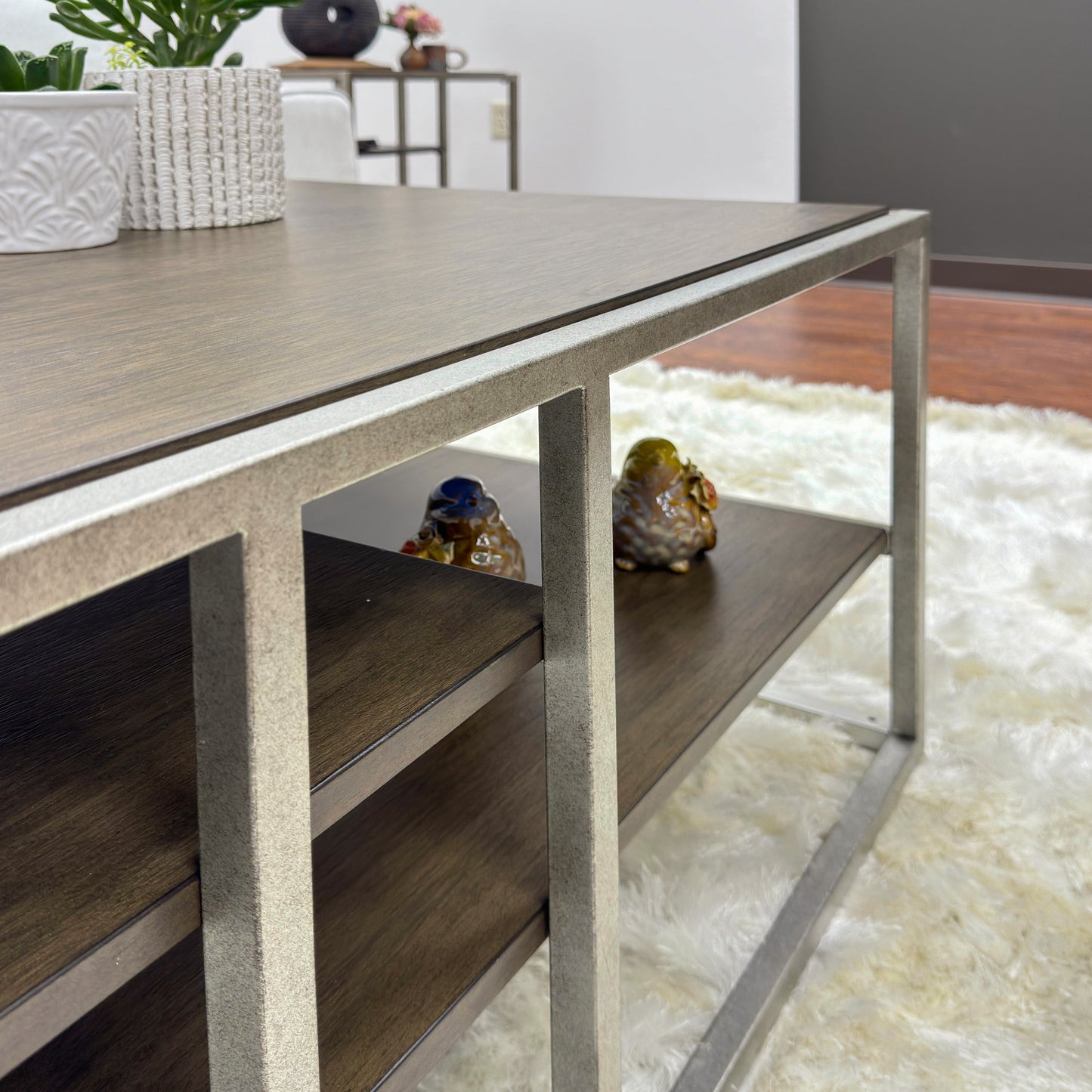 Padena Metal Frame Wood Living Room Coffee Table with Shelf