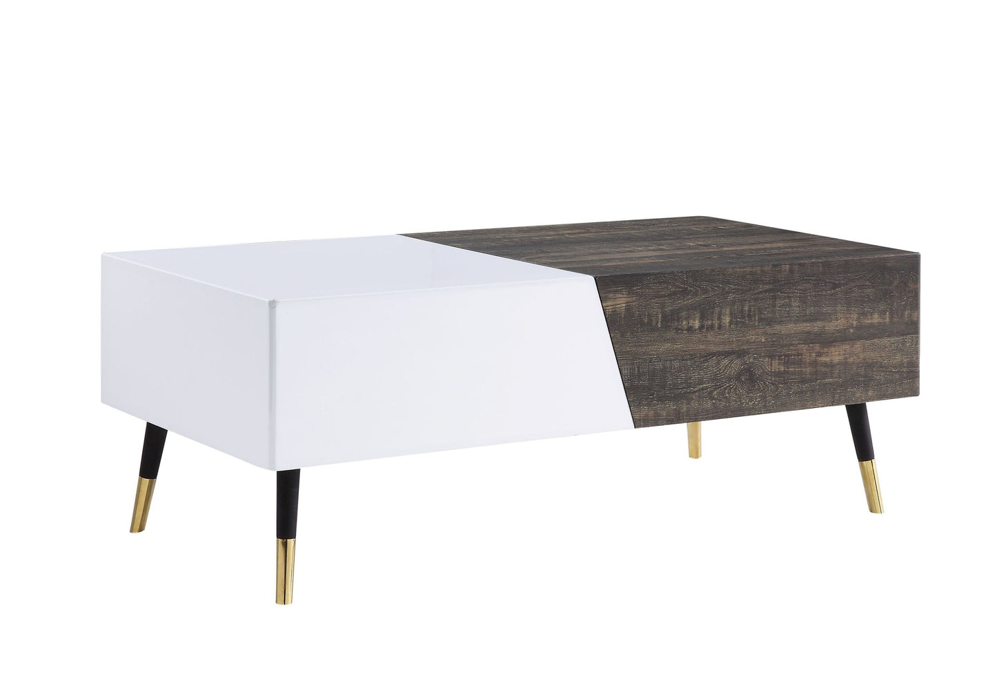 ACME Orion Coffee Table, White High Gloss & Rustic Oak 84680