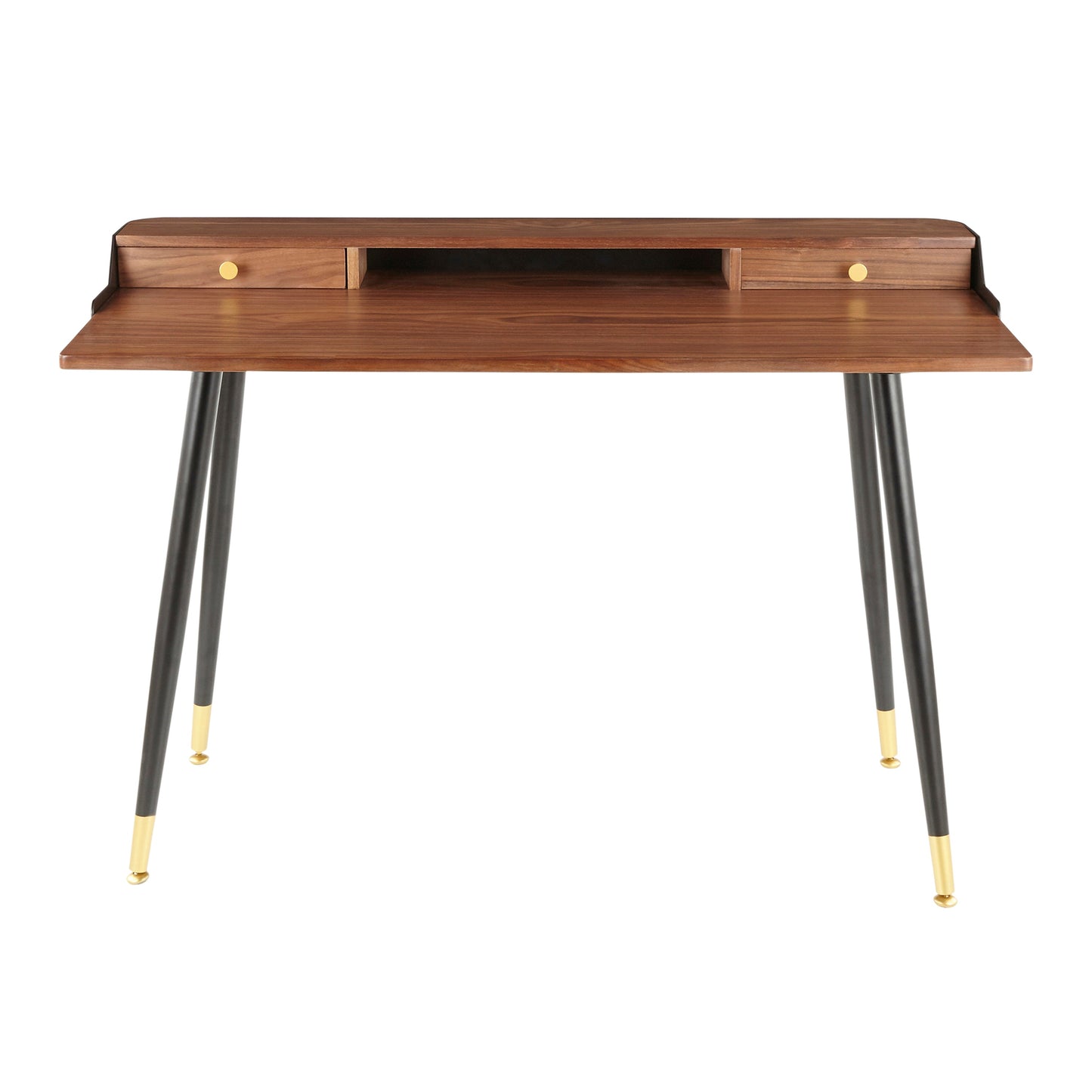 Harvey Mid-Century Modern Desk in Black Metal and Walnut Wood with Gold Accent by LumiSource