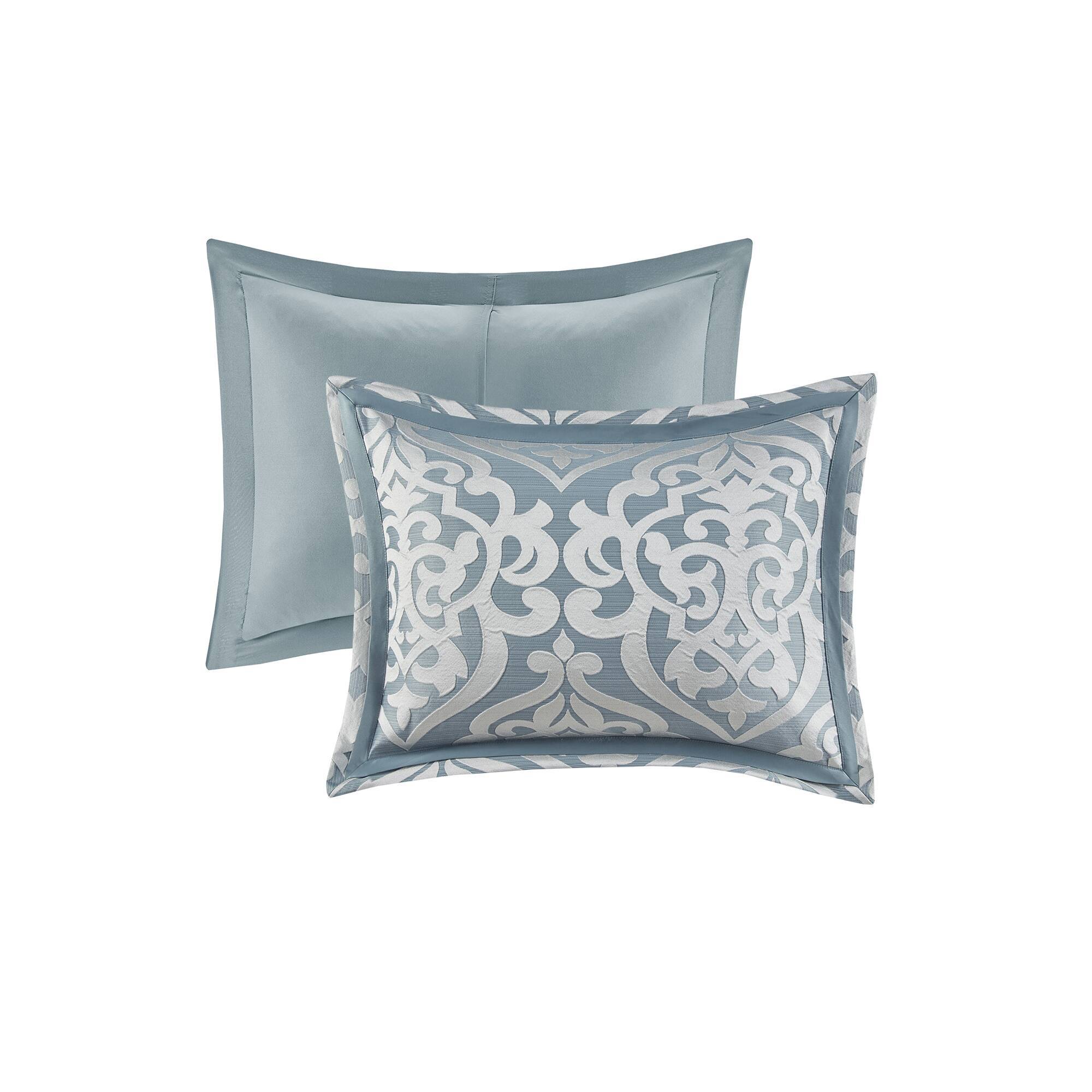 Odette - 8 Piece Jacquard Comforter Set - Light Blue