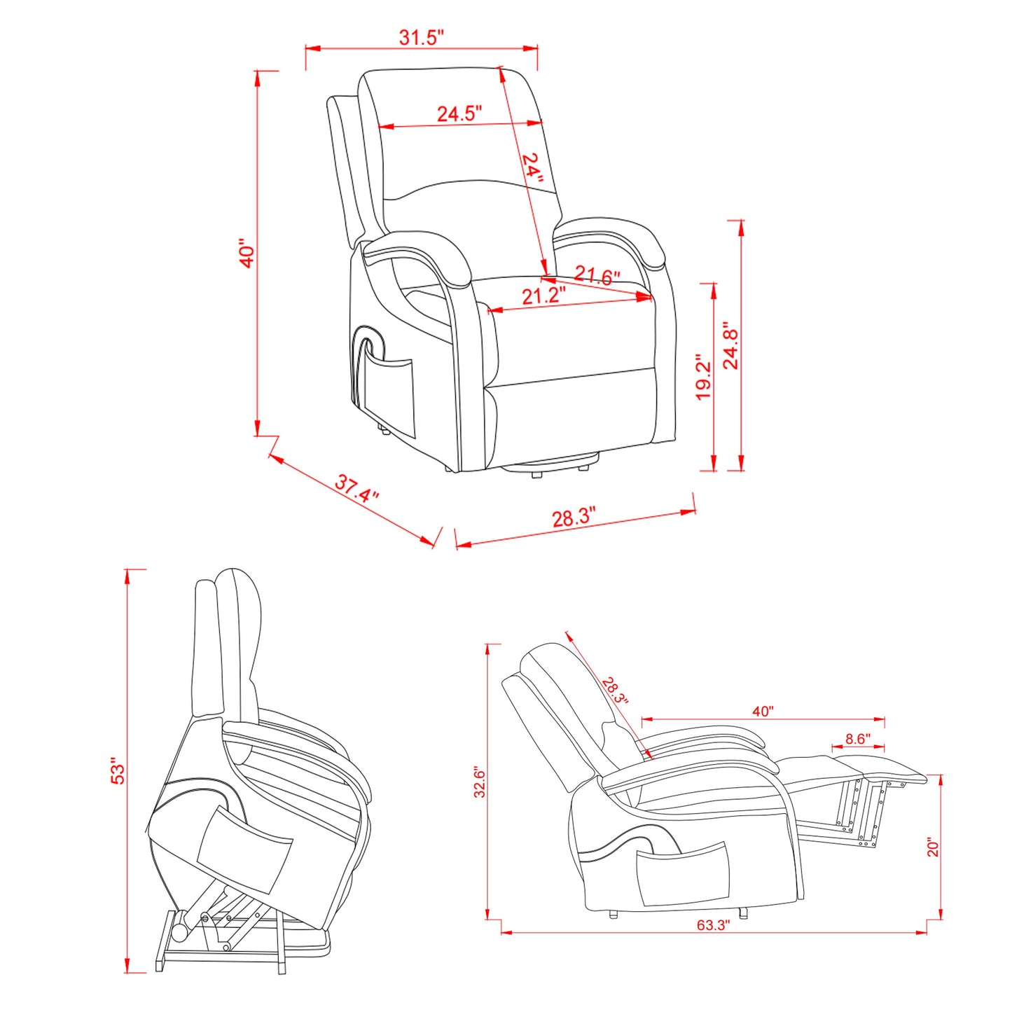 Power Lift Recliner Chair Sofa Electric Chair Message Chair Soft Fabric Dark Grey