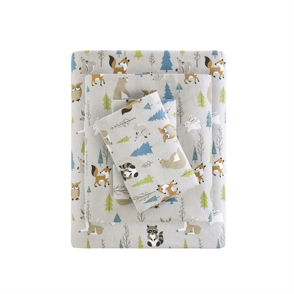 Cozy Flannel - Printed Sheet Set - Multi Forest Animals