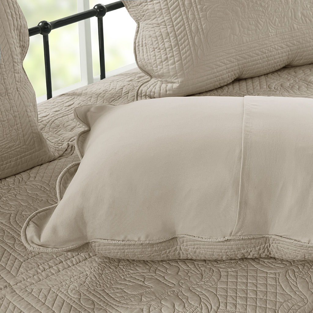 Tuscany - 6 Piece Scalloped Edge Daybed Cover Set - Khaki