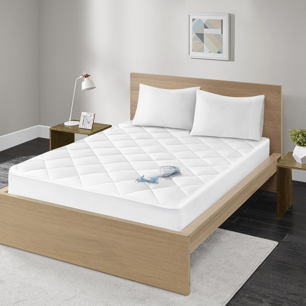 Quiet Nights - Queen Waterproof Diamond Quilting Down Alternative Mattress Pad - White