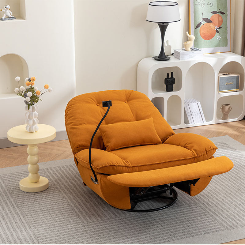 Smart Power Recliner Sofa USB Charger With Bluetooth Swivel Single Chair with Voice Control Gaming Sleeping working Hidden Arm Storage (Orange)