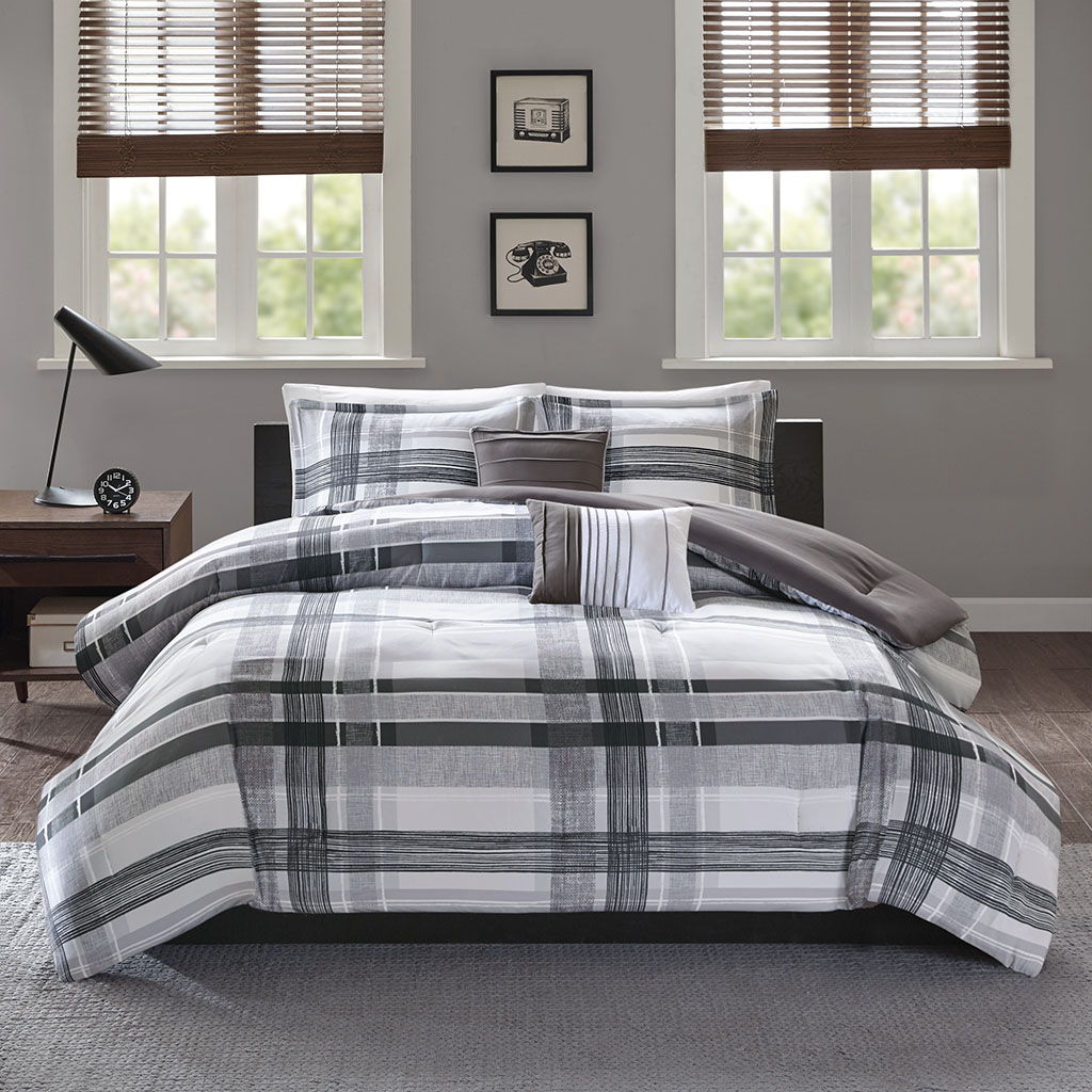 Rudy - Twin Plaid Comforter Set - Black