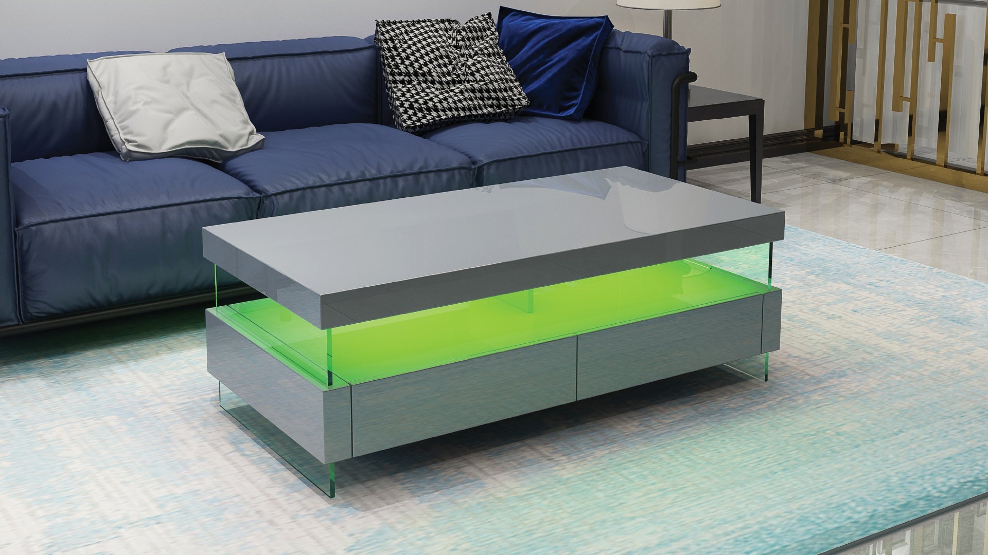 Ria Modern & Contemporary Style Built in LED Style Coffee Table in Gray color Made with Wood & Glossy Finish