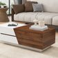 Modern Extendable Sliding Top Coffee Table with Storage in White&Walnut