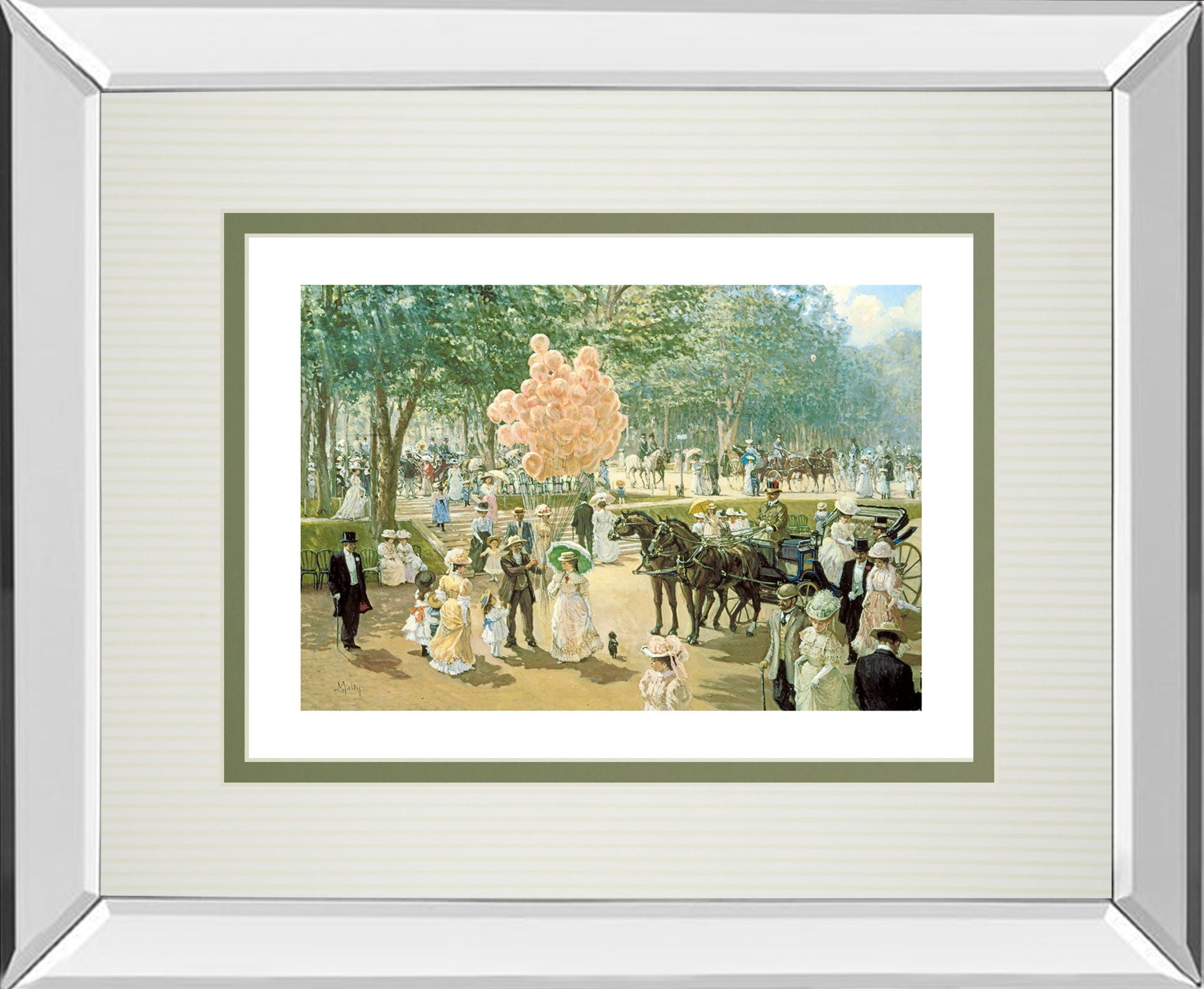 Balloon Seller By Alan Maley - Mirror Framed Print Wall Art - Green
