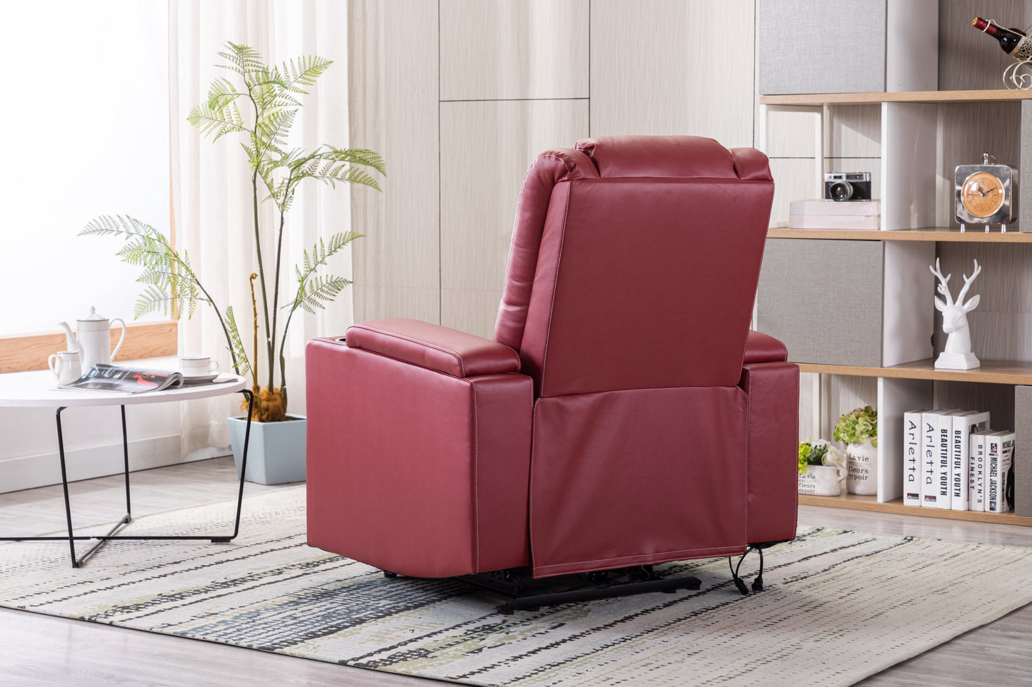 PU Material With Cup Hold Storage USB Recliner,Red