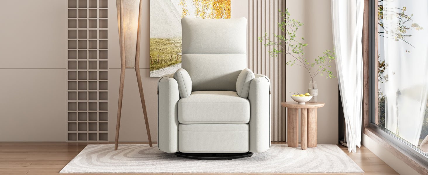 360 Degree Swivel Recliner Theater Recliner Manual Rocker Recliner Chair with Two Removable Pillows for Living Room, Beige