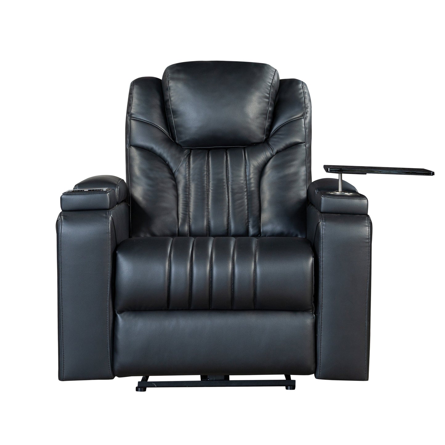 PU Leather Power Recliner Home Theater Recliner with Power Adjustable Headrest, Wireless Charging Device, USB Port, Storage Arms, Cup Holder and Swivel Tray Table for Living Room, Black