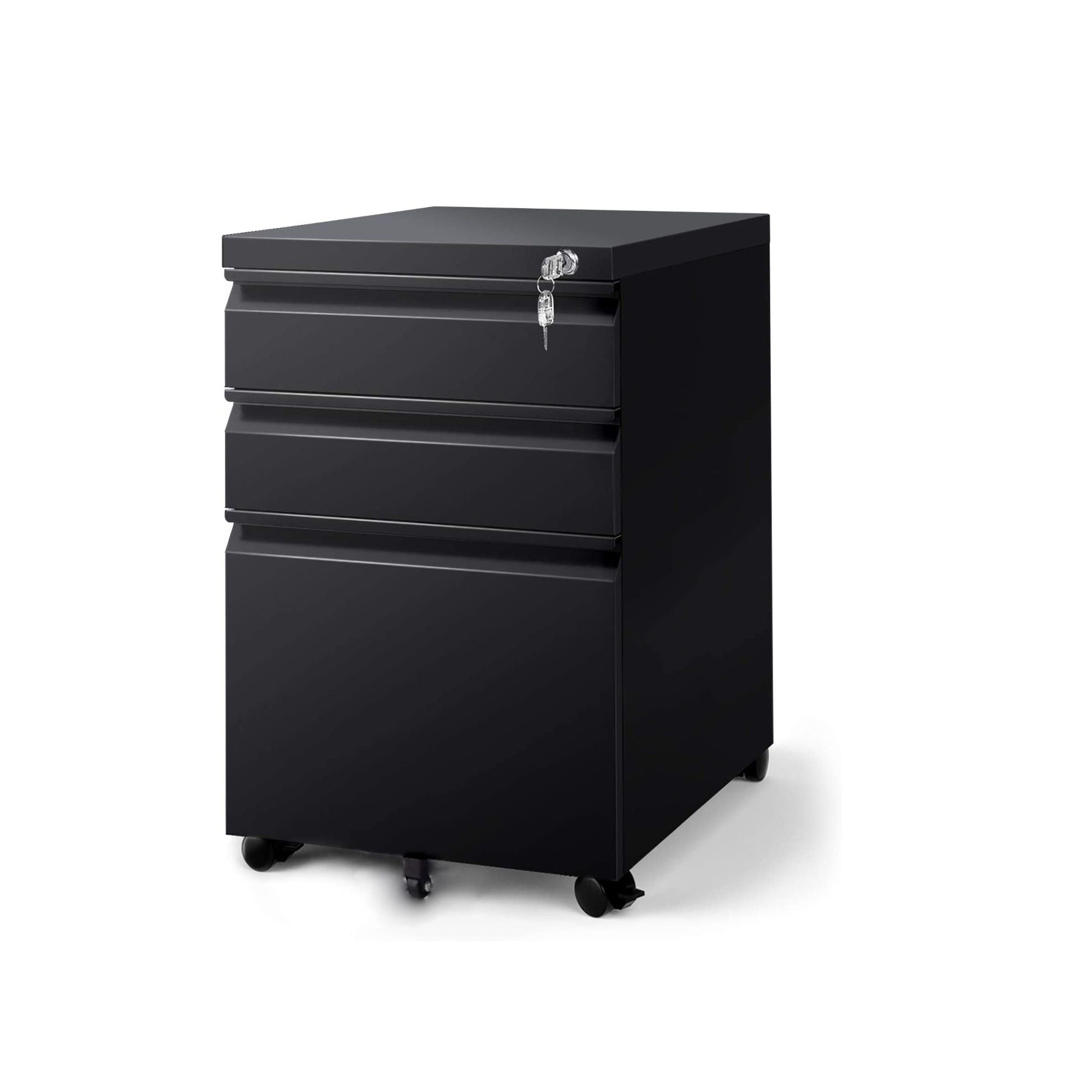 3 Drawer File Cabinet With Lock, Steel Mobile Filing Cabinet On Anti - Tilt Wheels, Rolling Locking Office Cabinets Under Desk For Legal / Letter Size