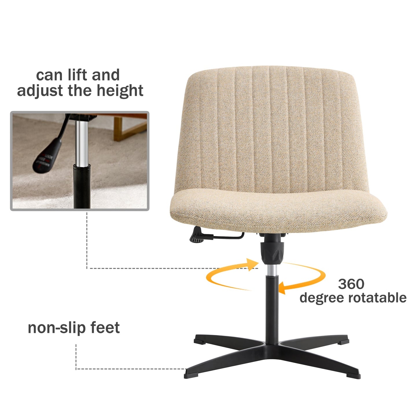 Fabric Material Home Computer Chair Office Chair Adjustable 360 ° Swivel Cushion Chair With Black Foot Swivel Chair Makeup Chair Study Desk Chair No WheelsW115151580