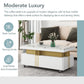 Contemporary Coffee Table with Faux Marble Top, Rectangle Cocktail Table with Caster Wheels, Moderate Luxury Center Table with Gold Metal Bars for Living Room, White