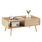 41.34" Rattan Coffee table, sliding door for storage, solid wood legs, Modern table  for living room , natural