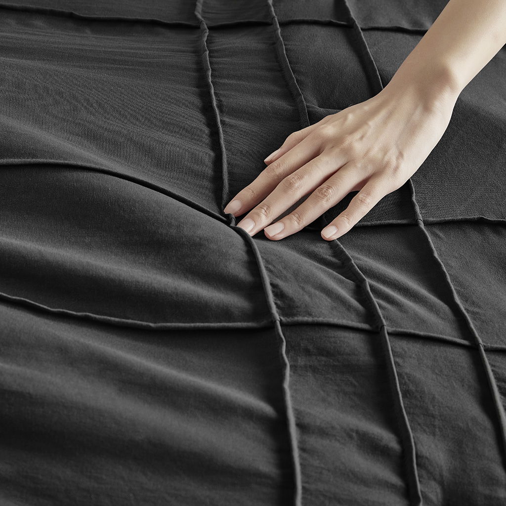 Porter - Twin/Twin Long Soft Washed Pleated Duvet Cover Set - Black