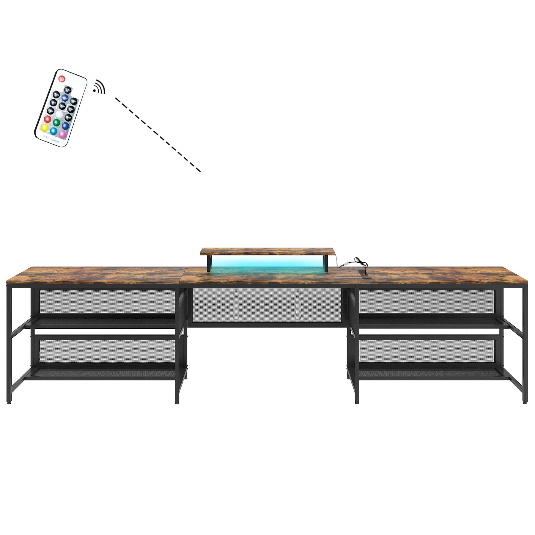 U-shaped Desk with Shelve and LED lights