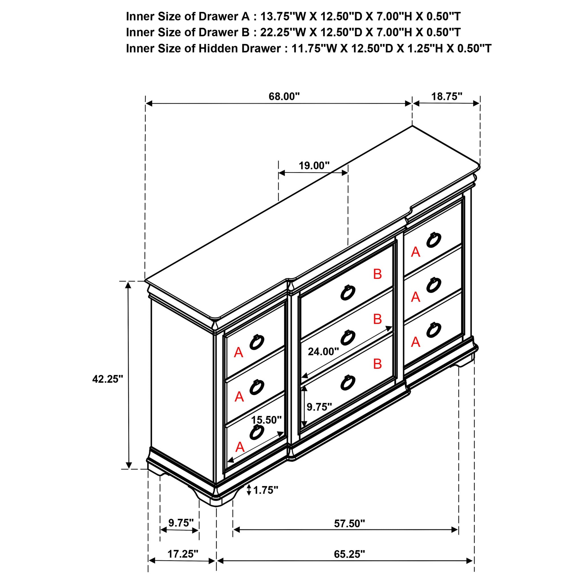 Leonide - 9 Drawer Dresser - Cherry