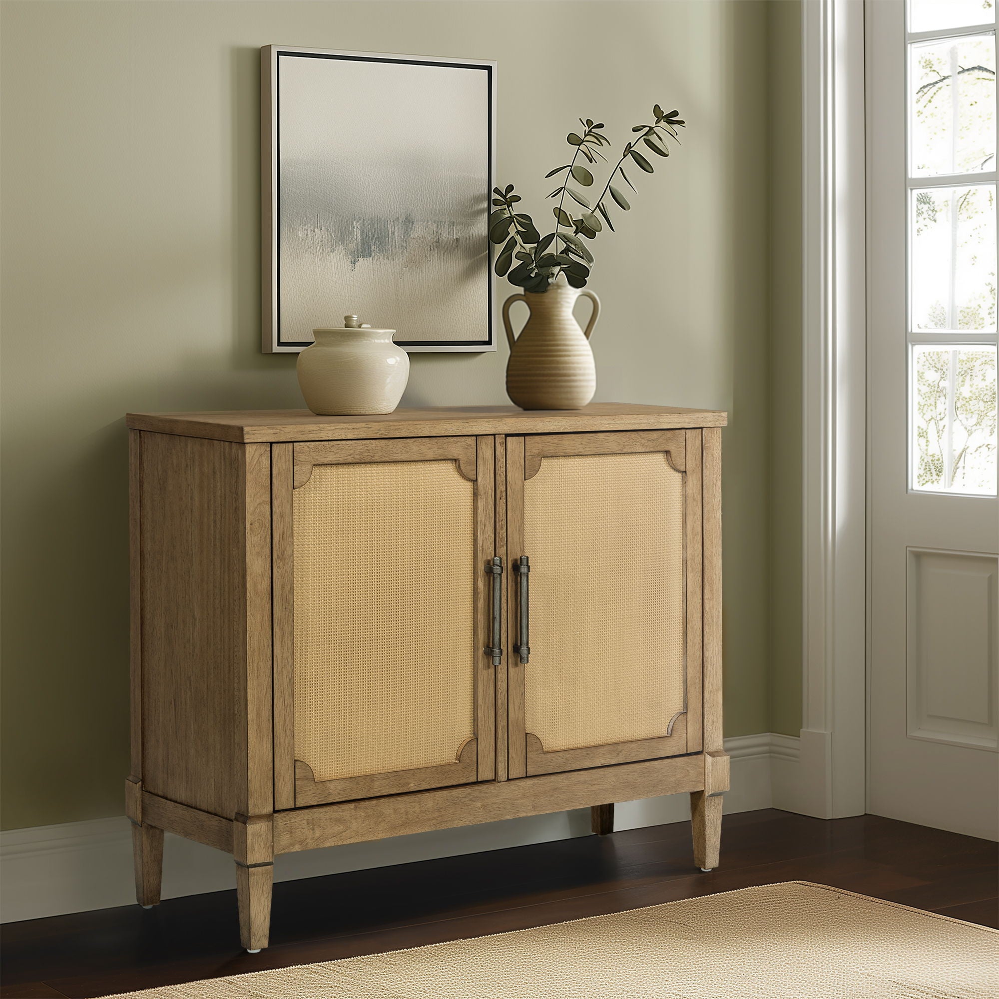 Salina - Woven Cane Accent Cabinet - Toasted Almond