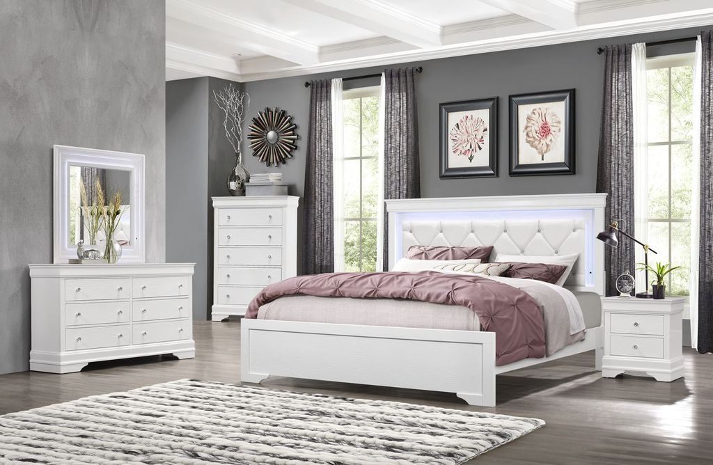 Pompei - 5 Piece Queen Bedroom Set With LED - White