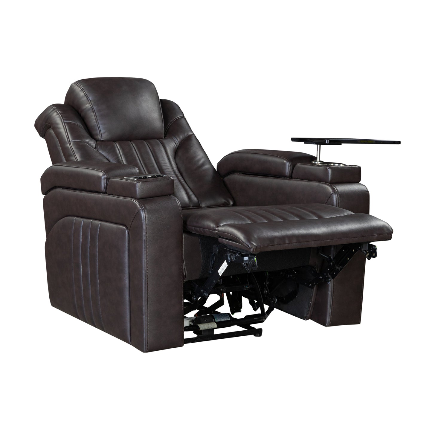 PU Leather Power Recliner Home Theater Recliner with Power Adjustable Headrest, Wireless Charging Device, USB Port, Storage Arms, Cup Holder and Swivel Tray Table for Living Room, Brown