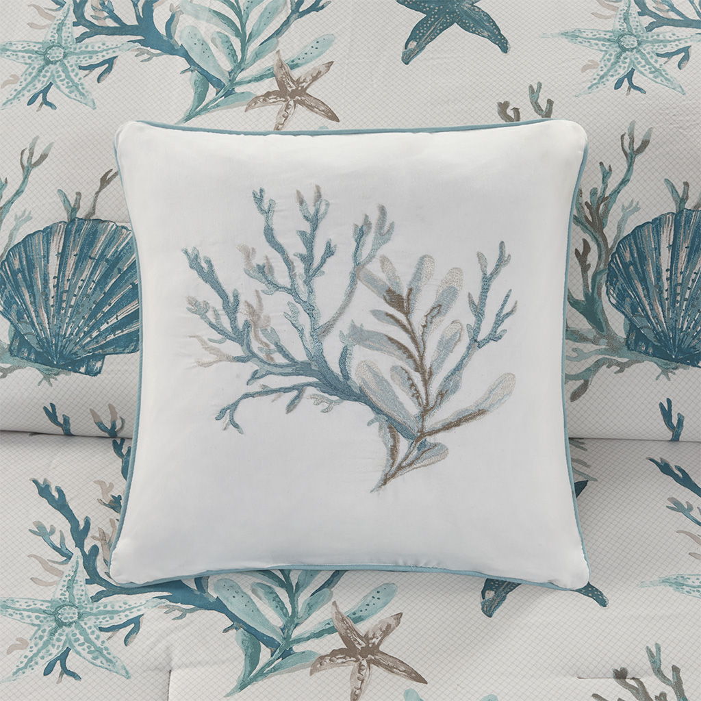Pebble Beach - 7 Piece Cotton Sateen Comforter Set - Aqua