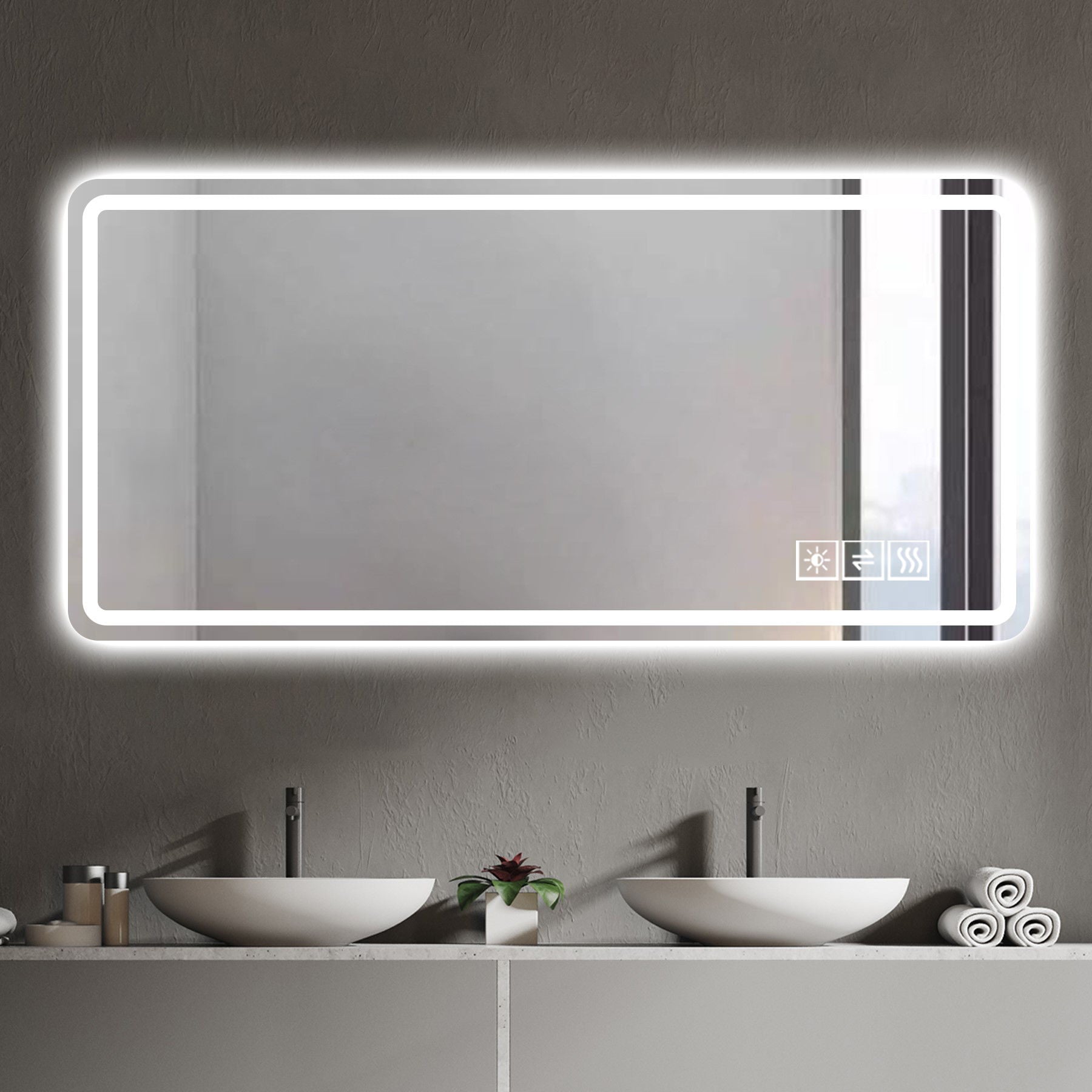 Frameless LED Bathroom Mirror Vanity With Anti Fog Front Lights - Silver