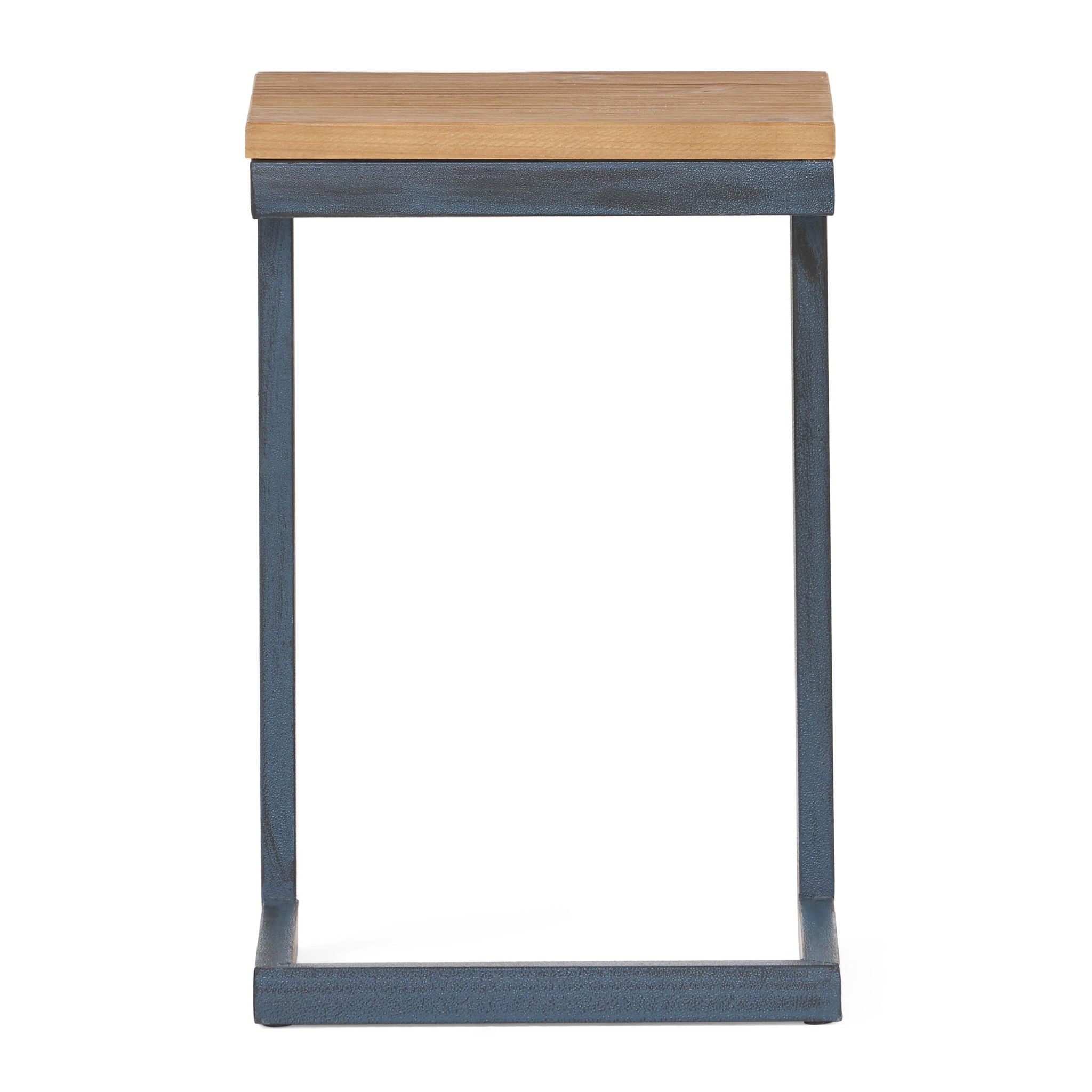 Small C Shaped End Table With Iron Base And Fir Wood Top - Black