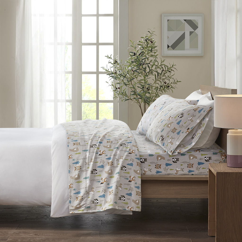 Cozy Flannel - Twin Long 100% Printed Sheet Set - Multi Forest Animals