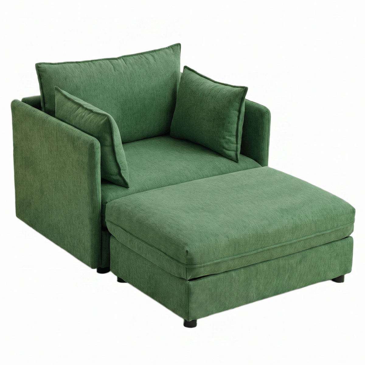 Oversized Deep Seat Accent Chair With Matching Storage Ottoman & Throw Pillows
