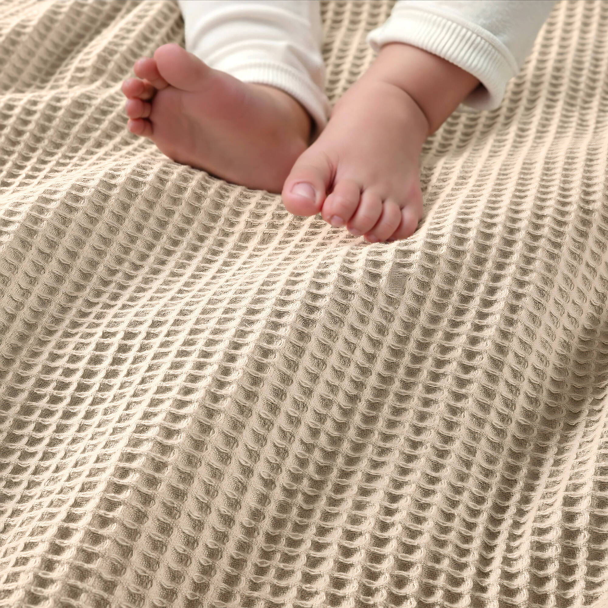 Waffle Weave - Cotton Blanket - Khaki