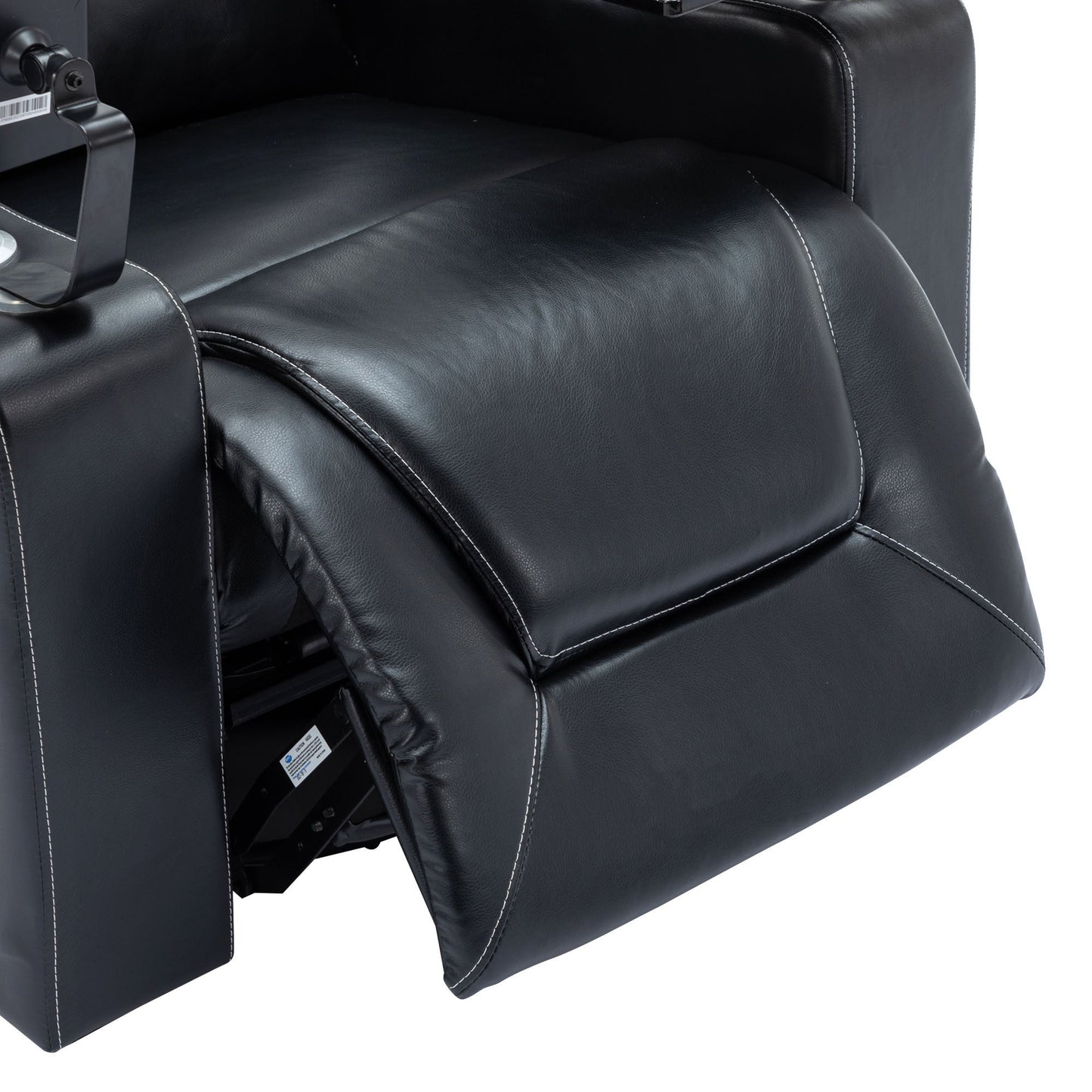 270 Degree Swivel PU Leather Power Recliner Individual Seat Home Theater Recliner with Surround Sound, Cup Holder, Removable Tray Table, Hidden Arm Storage for Living Room, Black