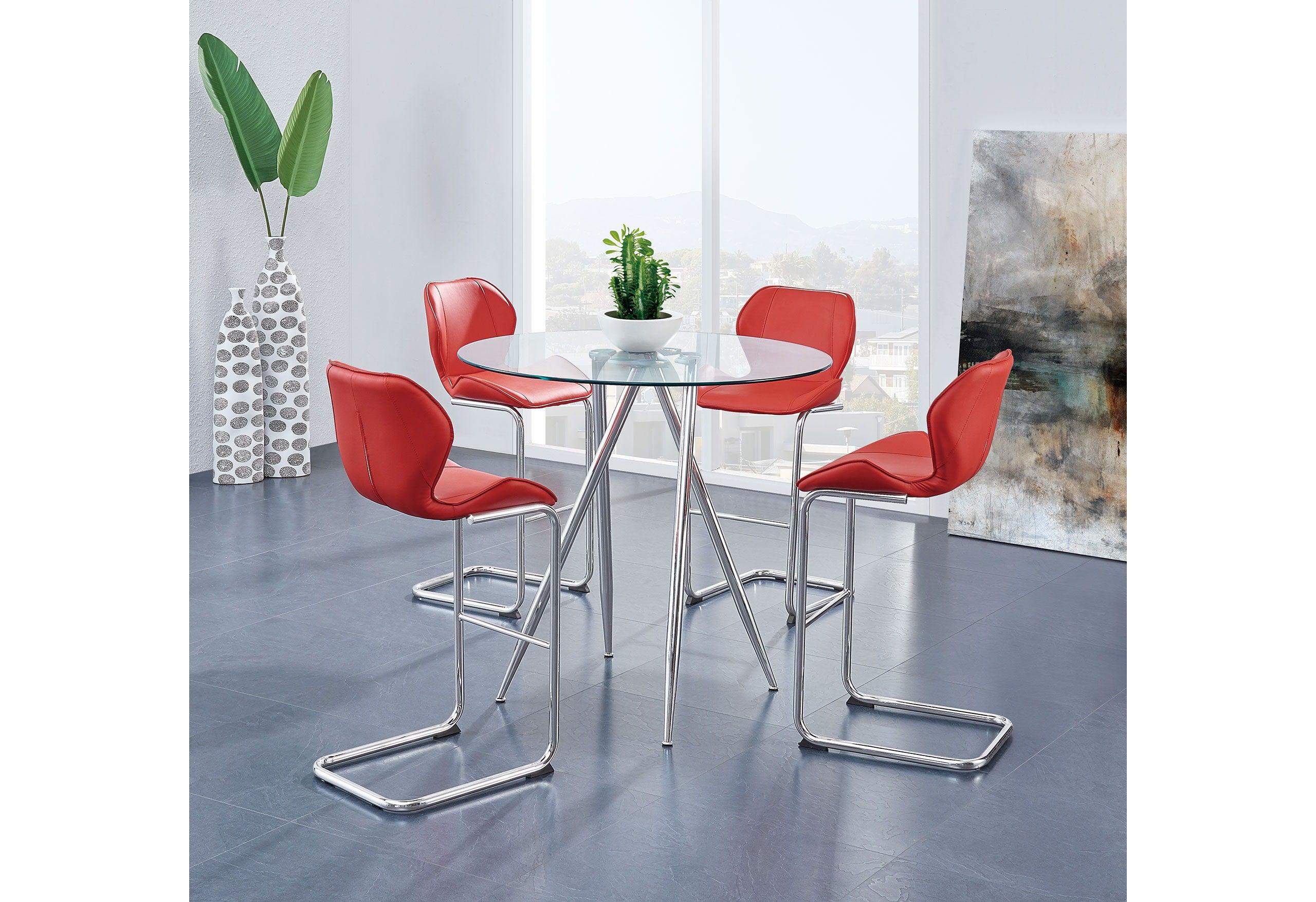 D1503 Bar Table And Four D1446 Bar Stools - Red