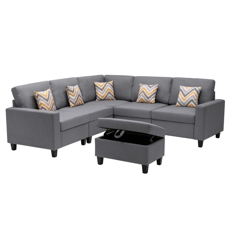 Nolan - Fabric 6 Piece Sectional Sofa With Pillows And Interchangeable Legs