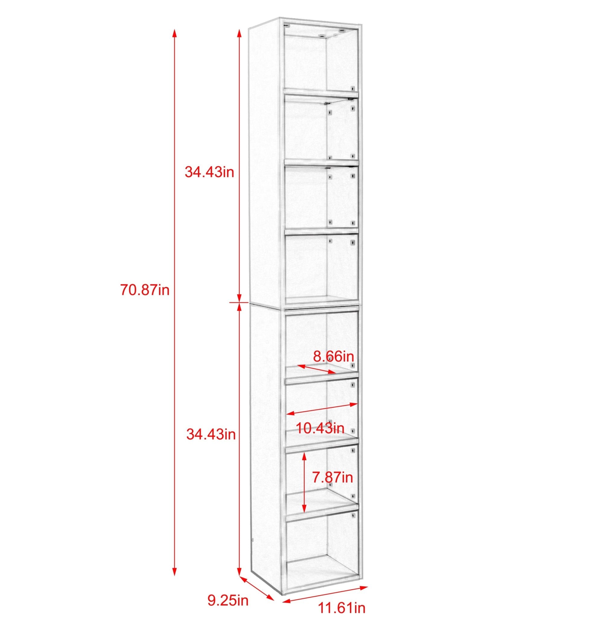 8-Tier Media Tower Rack, CD DVD Slim Storage Cabinet with Adjustable Shelves, Tall Narrow Bookcase Display Bookshelf for Home Office,Multi-functional double-decker bookcase