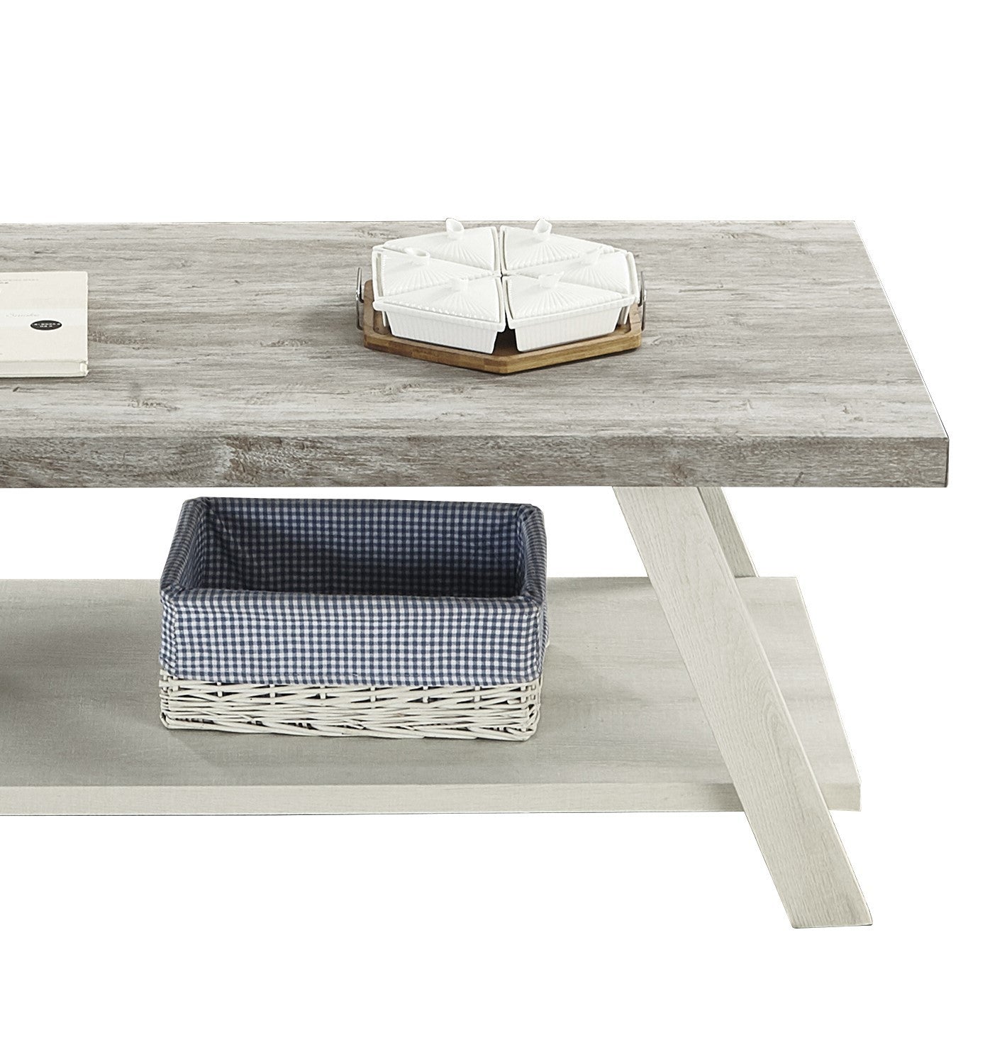 Athens Contemporary Two-Tone Wood Shelf Coffee Table in Weathered Gray and Beige