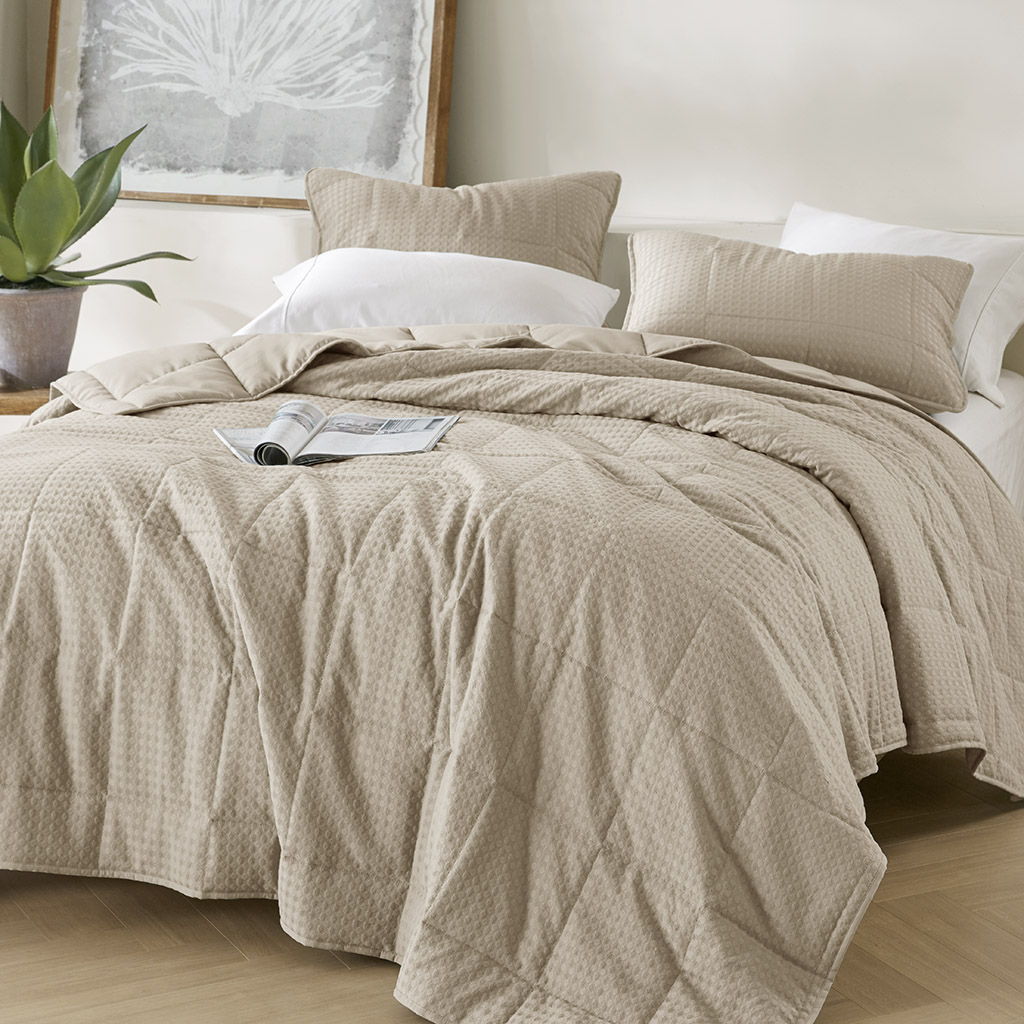 Mina - Twin/Twin Long Waffle Weave Textured Quilt Set - Neutral