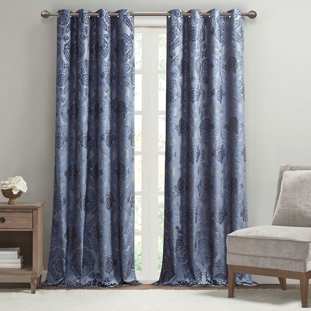 Knitted Jacquard Paisley Total Blackout Grommet Top Curtain Panel