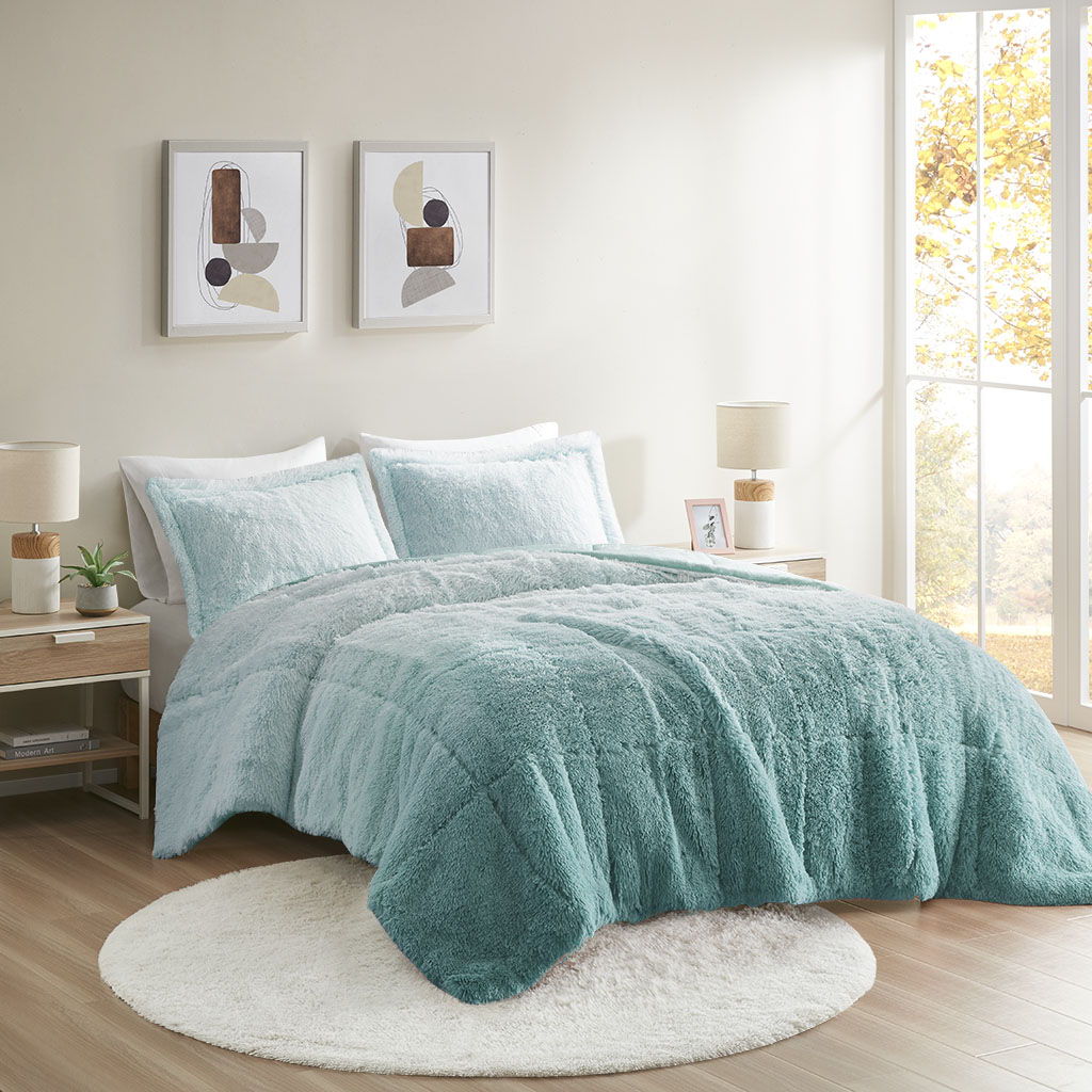 Brielle - King Ombre Shaggy Long Comforter Mini Set - Blue