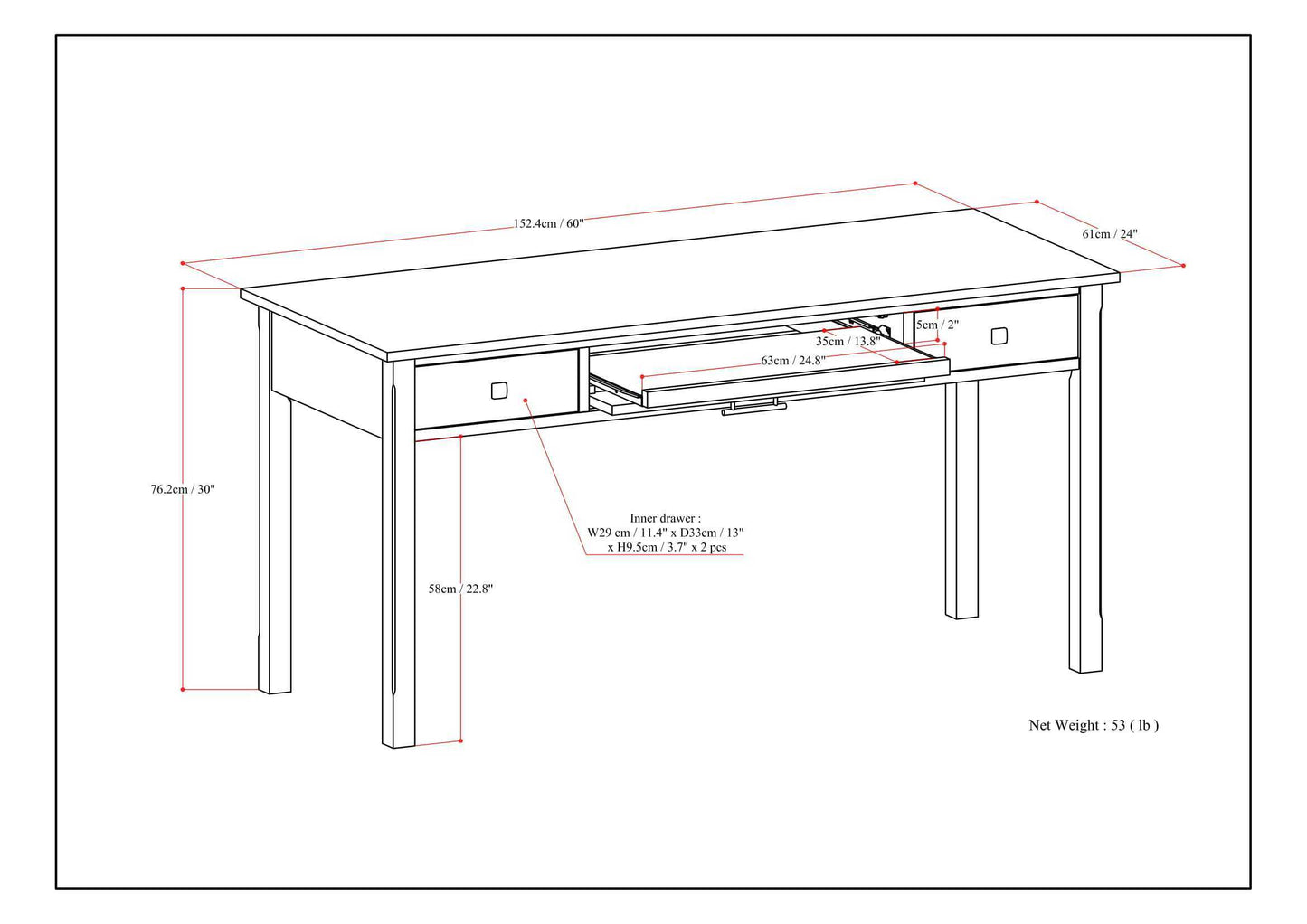 Avalon - Large Desk - Tobacco Brown