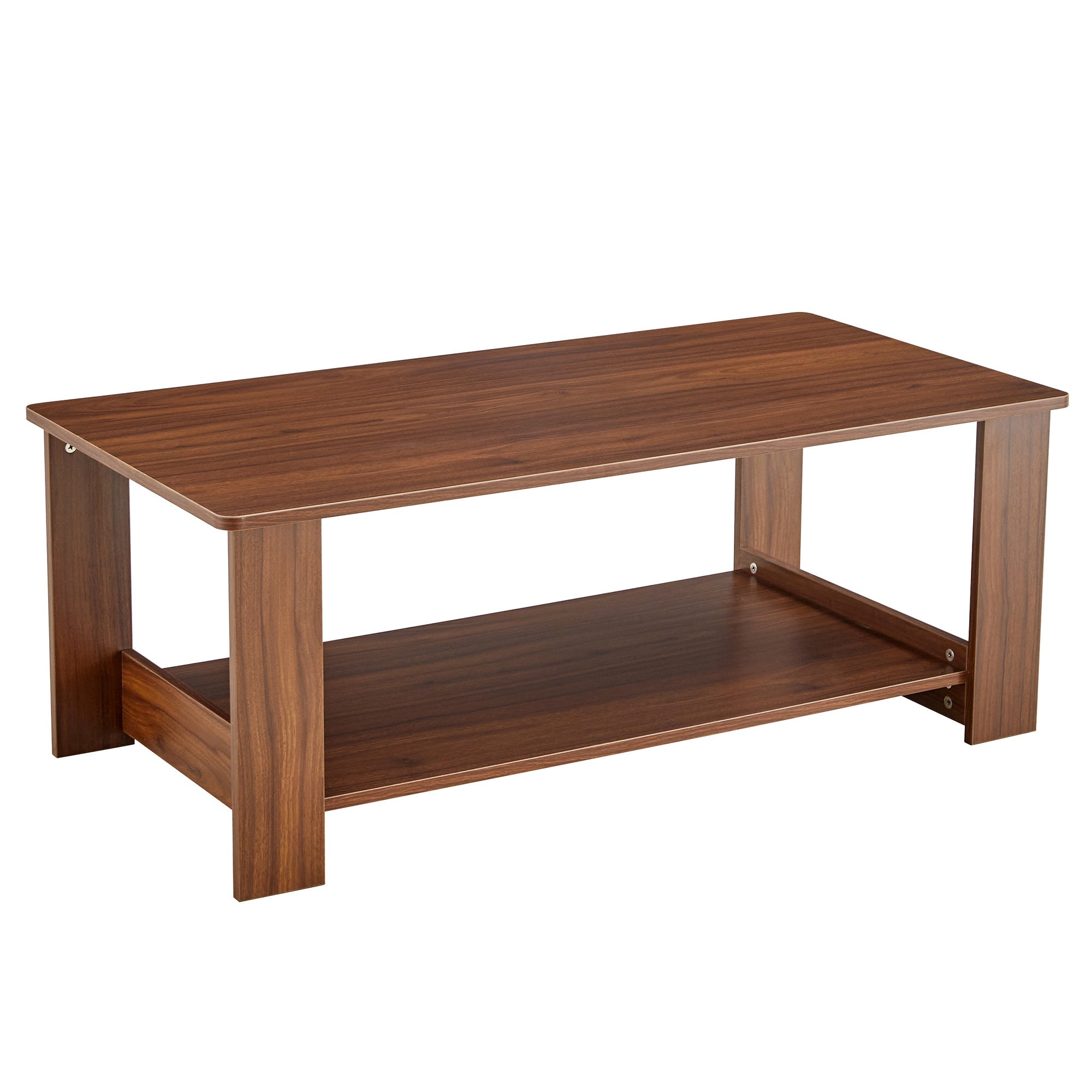 Modern and practical walnut textured coffee tables , tea tables. The double layered coffee table is made of MDF material. Suitable for living room  43.3"*21.6"*16.5"  CT-16