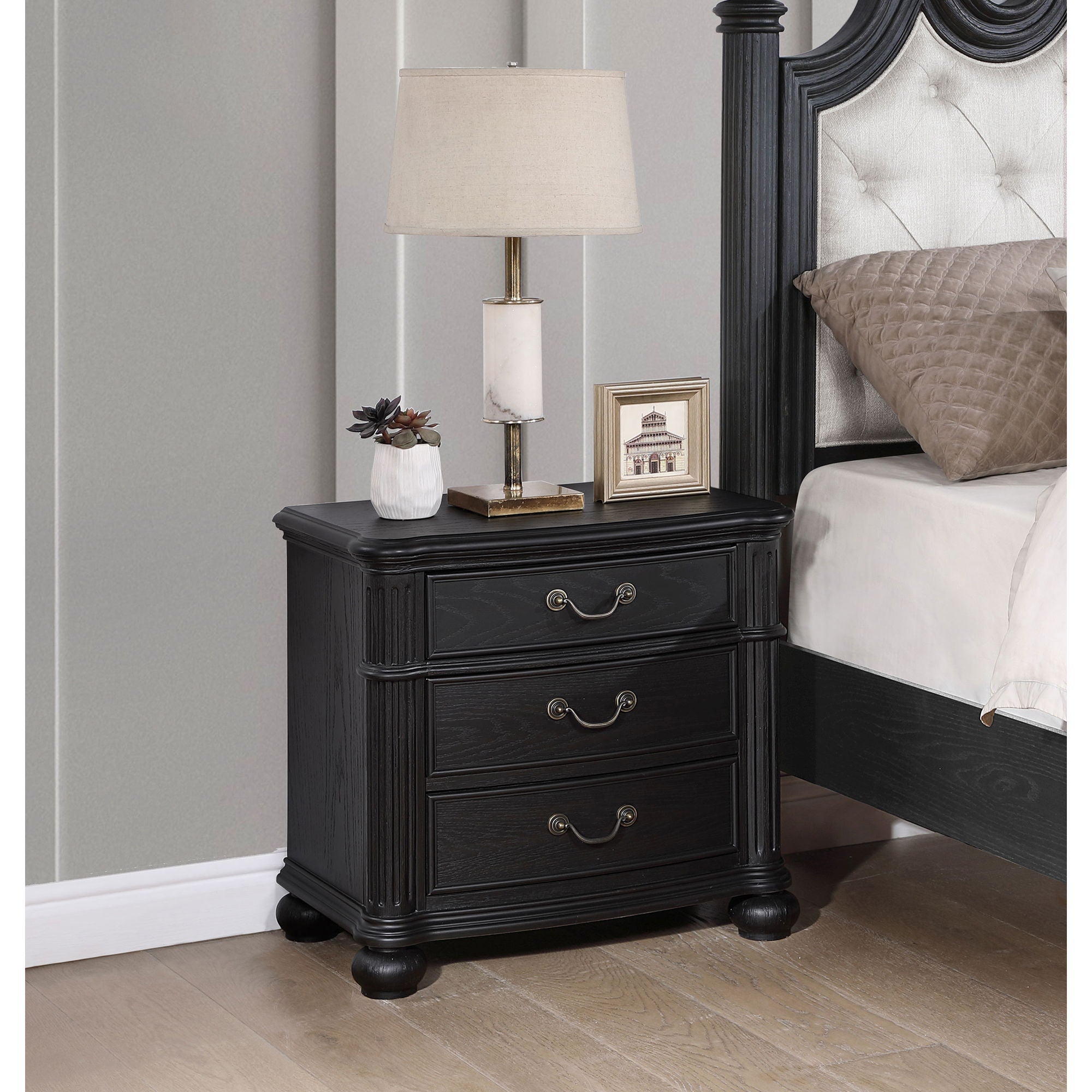Taylor - 3 Drawer Nightstand With Felt Lined Top Drawer - Black