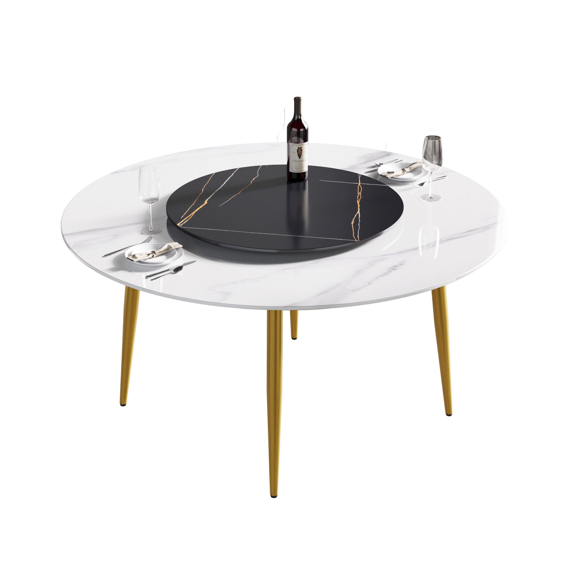 Modern Artificial Stone Round Dining Table, Can Accommodate 6 People Artificial Stone Turntable