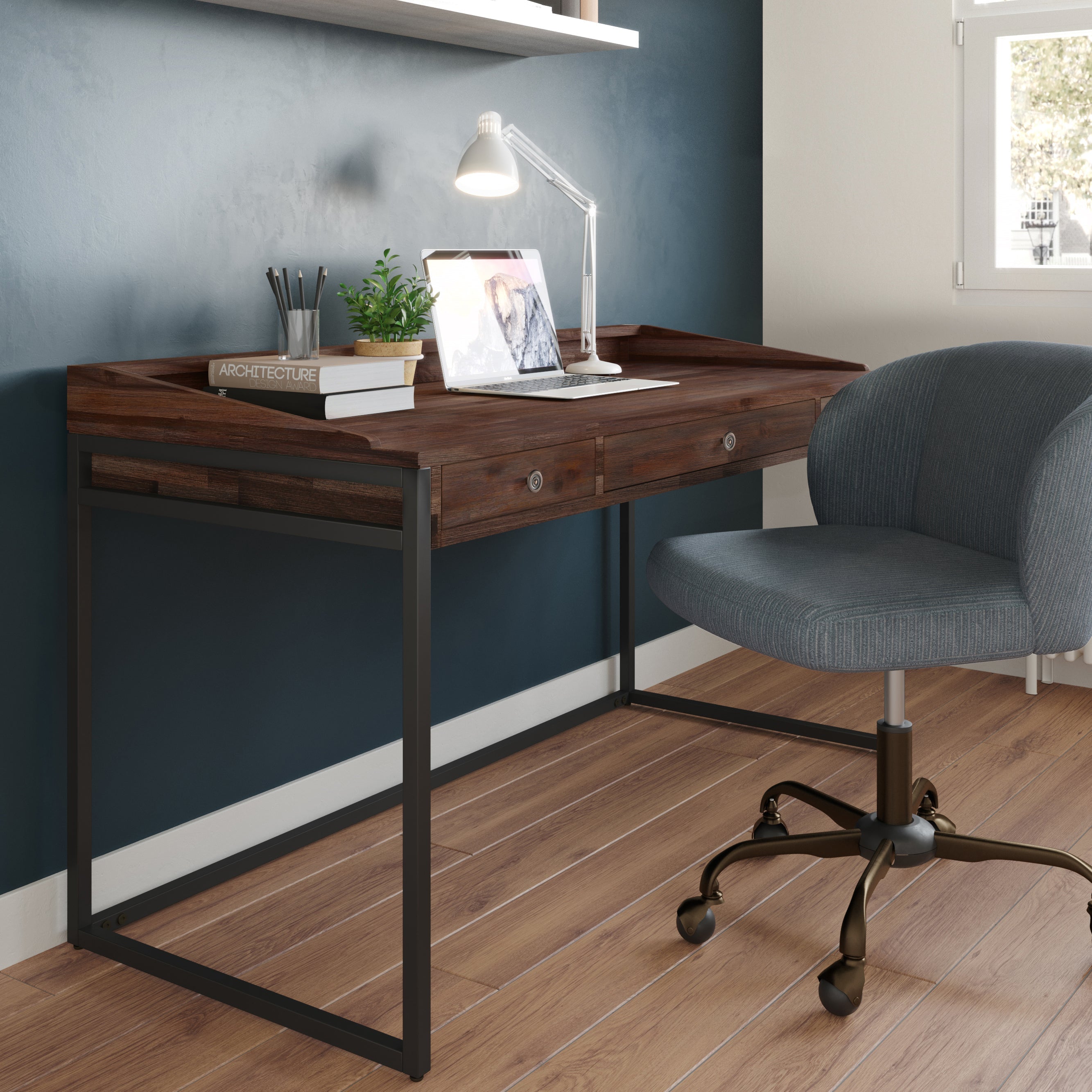 Ralston - Desk - Distressed Charcoal Brown