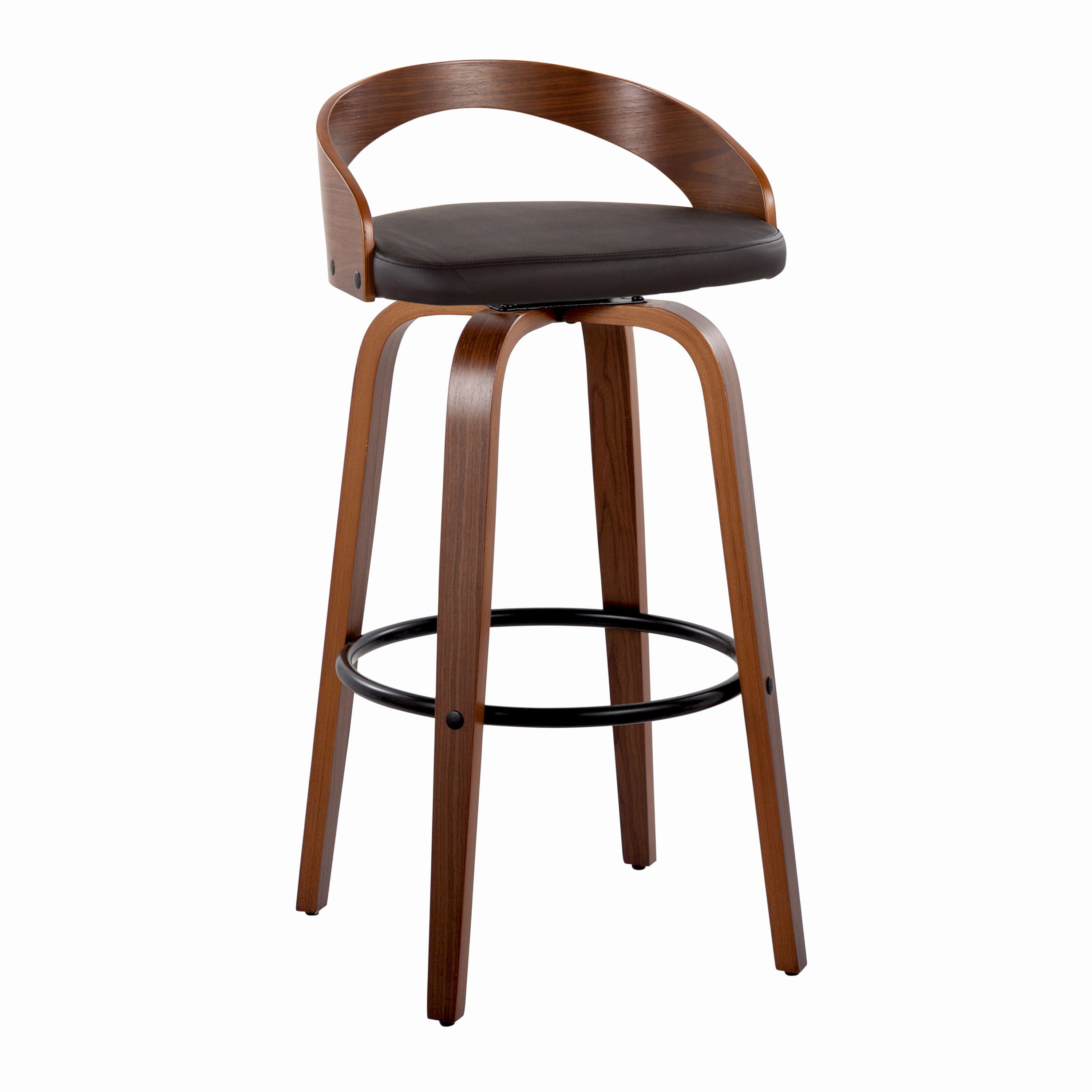 Grotto - Mid Century Modern Fixed Height Barstool & Swivel With Round Footrest (Set of 2)