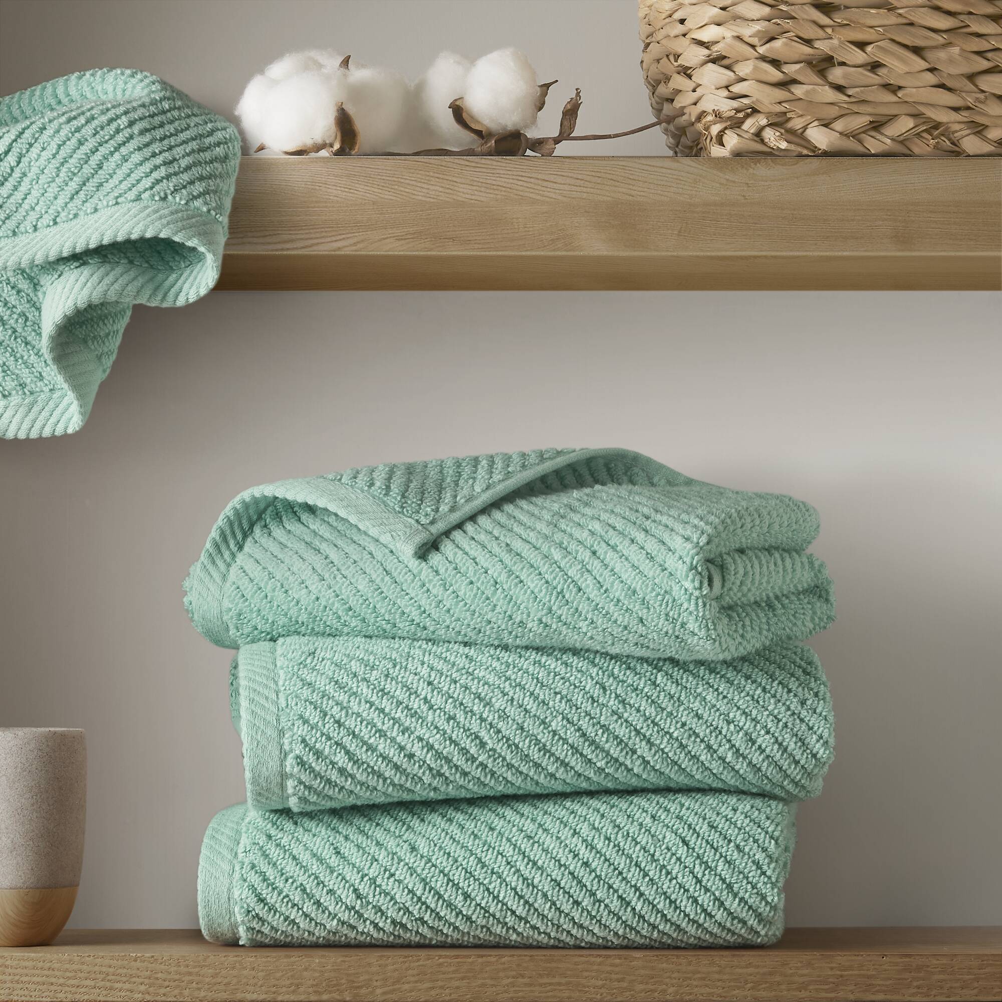 Diagonal Ribbed - 4 Piece Hand Towels Set - Turquoise