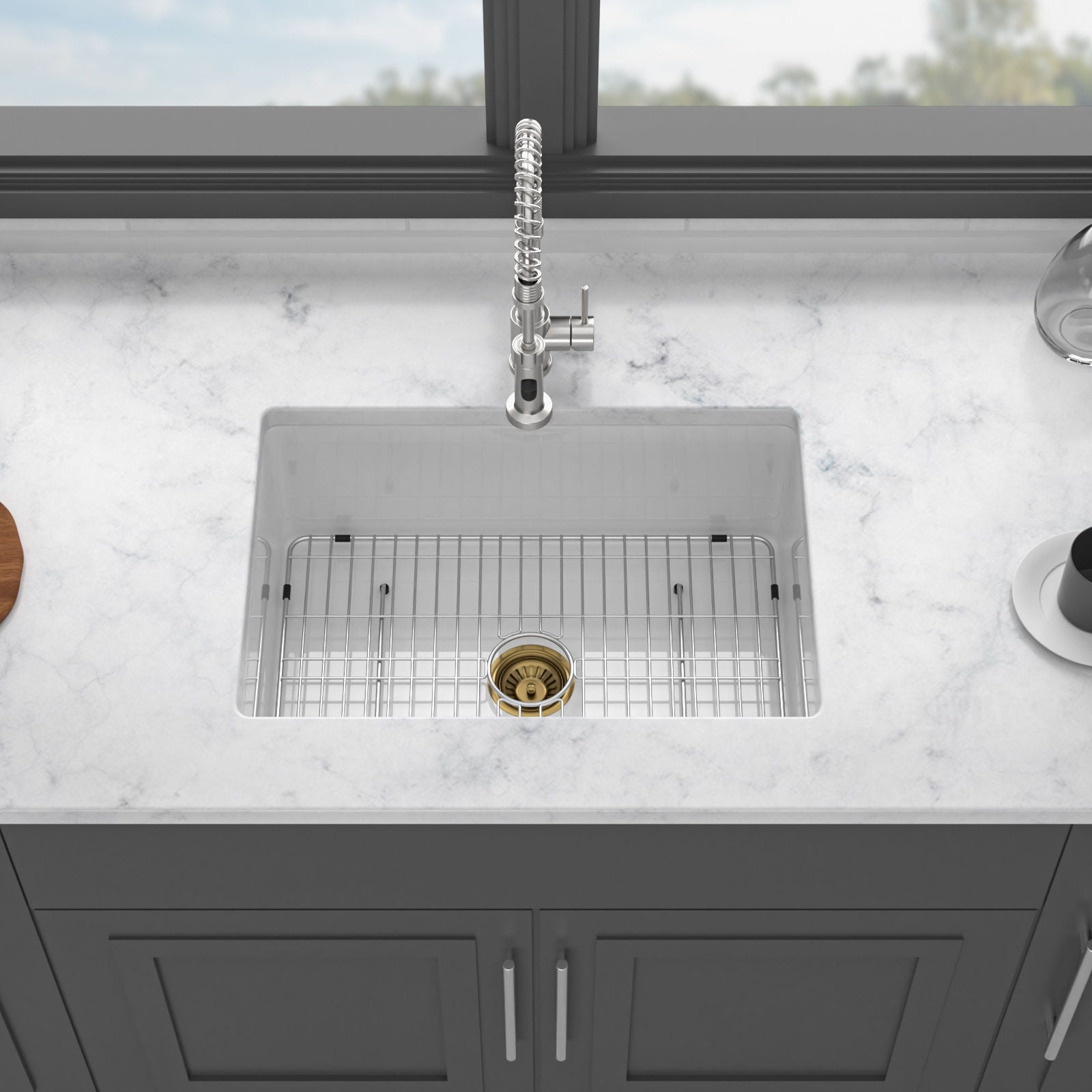 Undermount Single Bowl Ceramic Kitchen Sink, Dual Mount