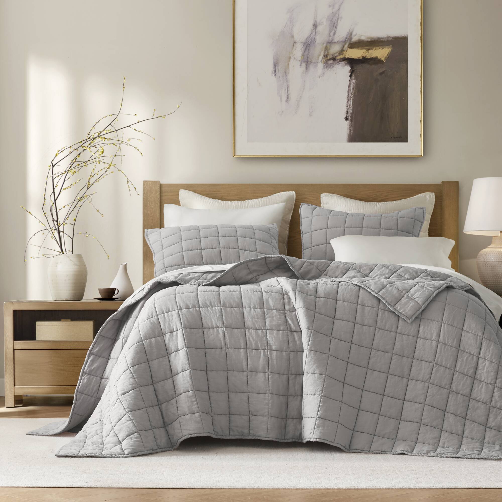 French Flax - King/California King Linen Garment Washed Quilt Set - Gray